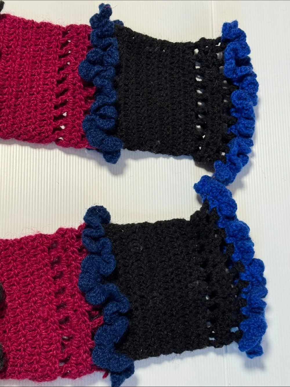 Handmade Mittens Ruffled Crochet Above Elbow Arm Warmers Black Blue Fuchsia